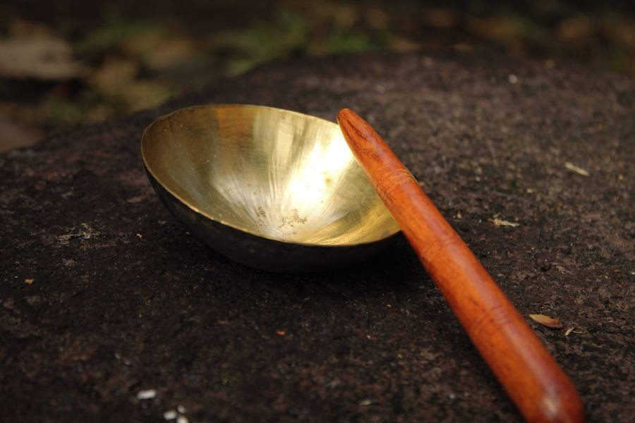 Bol Kansu en laiton avec bâtonnet en bois, outil de réflexologie plantaire